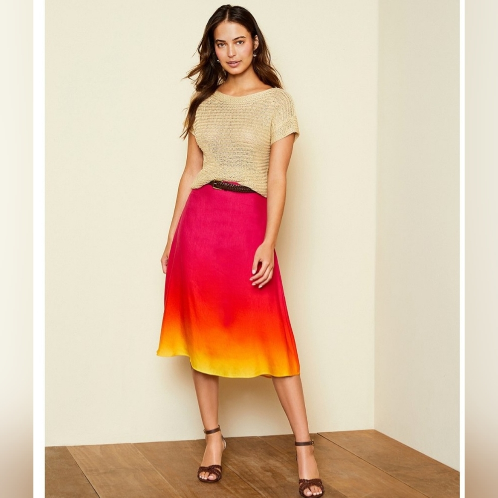 Lauren Ralph Lauren Ombre Print Linen Blend A-Line Midi Skirt